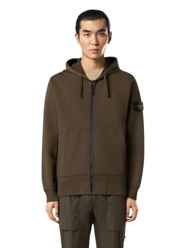 Stone Island 6100042 Organic Cotton Fleece Zip Hoodie Military Green