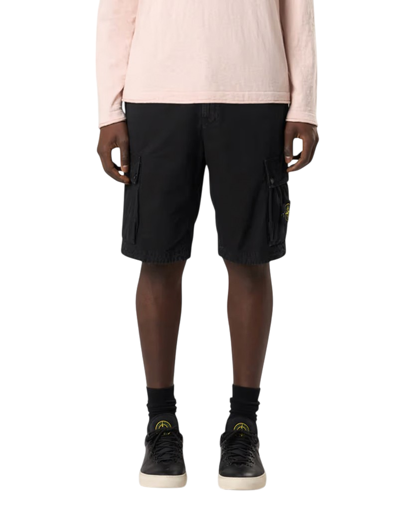 Stone Island L100011 Organic Cotton Canvas 'OLD' Effect Bermuda Shorts Black