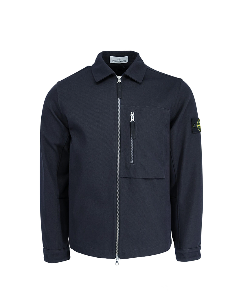 Stone Island 11103 Cotton Nylon Drill Zipper Overshirt Dark Blue