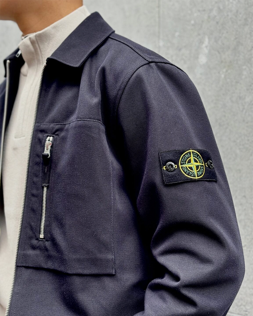 Stone Island 11103 Cotton Nylon Drill Zipper Overshirt Dark Blue
