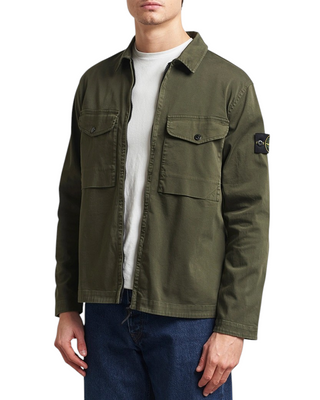 Stone Island 1200128 ORGANIC STRETCH COTTON SATIN Overshirt Military Green