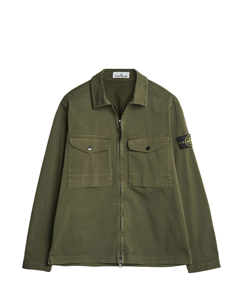 Stone Island 1200128 ORGANIC STRETCH COTTON SATIN Overshirt Military Green