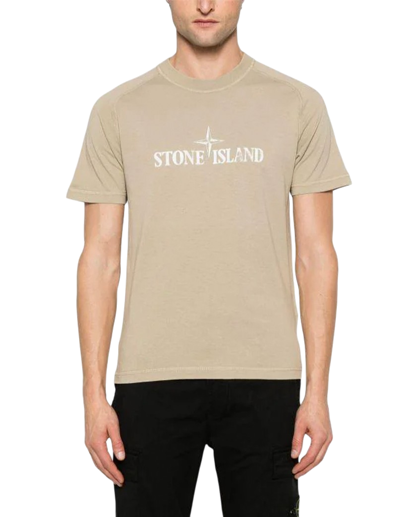 Stone Island 2100020 Organic Cotton 'Institutional Two' Print T-Shirt Desert Beige