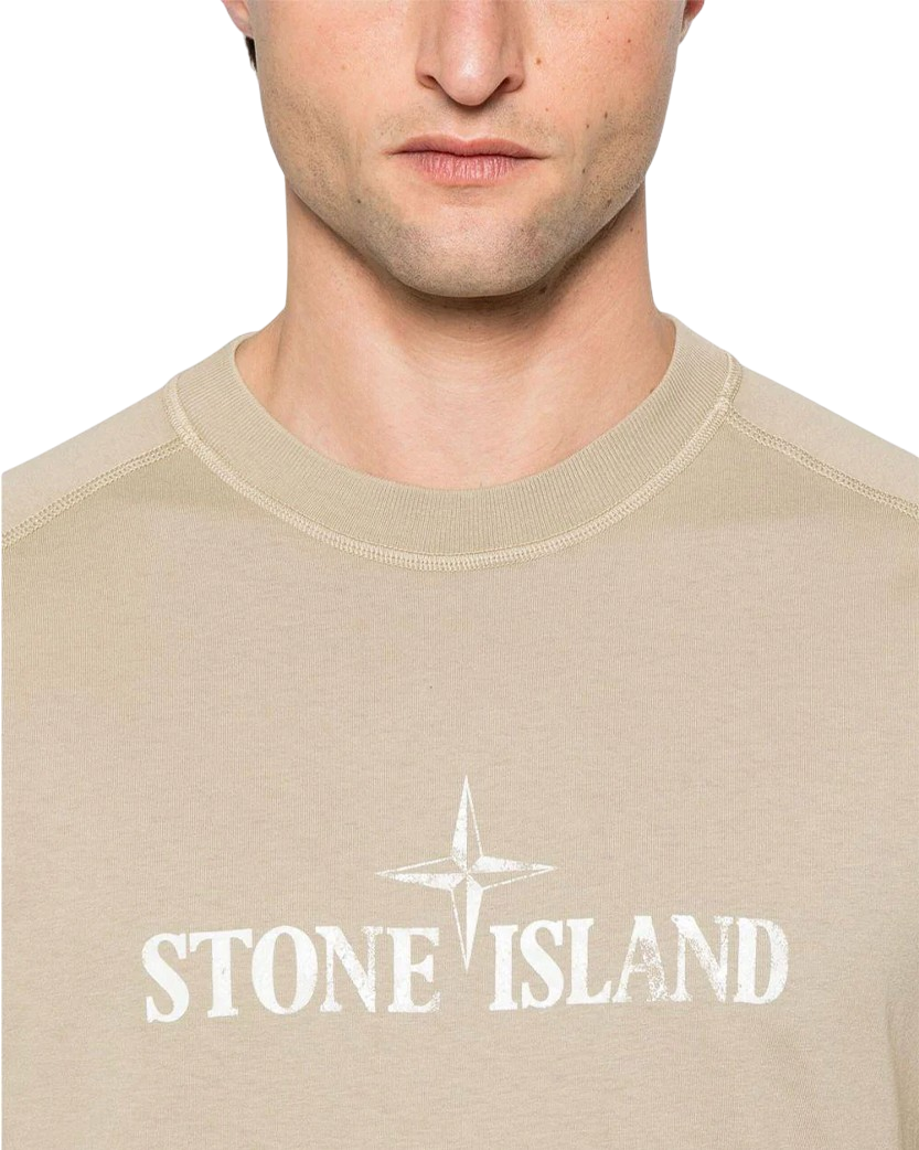 Stone Island 2100020 Organic Cotton 'Institutional Two' Print T-Shirt Desert Beige