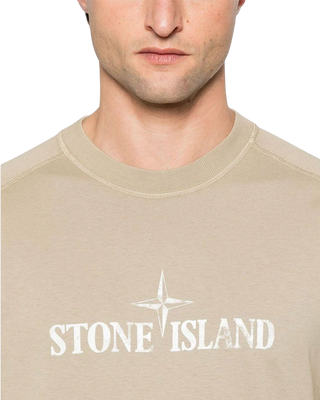 Stone Island 2100020 Organic Cotton 'Institutional Two' Print T-Shirt Desert Beige