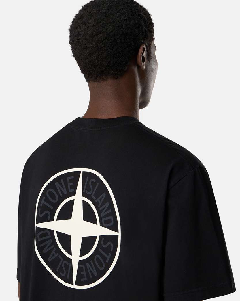 Stone Island 2100037 COMBED ORGANIC COTTON JERSEY T-Shirt '02 Industrial Logos' Print Black
