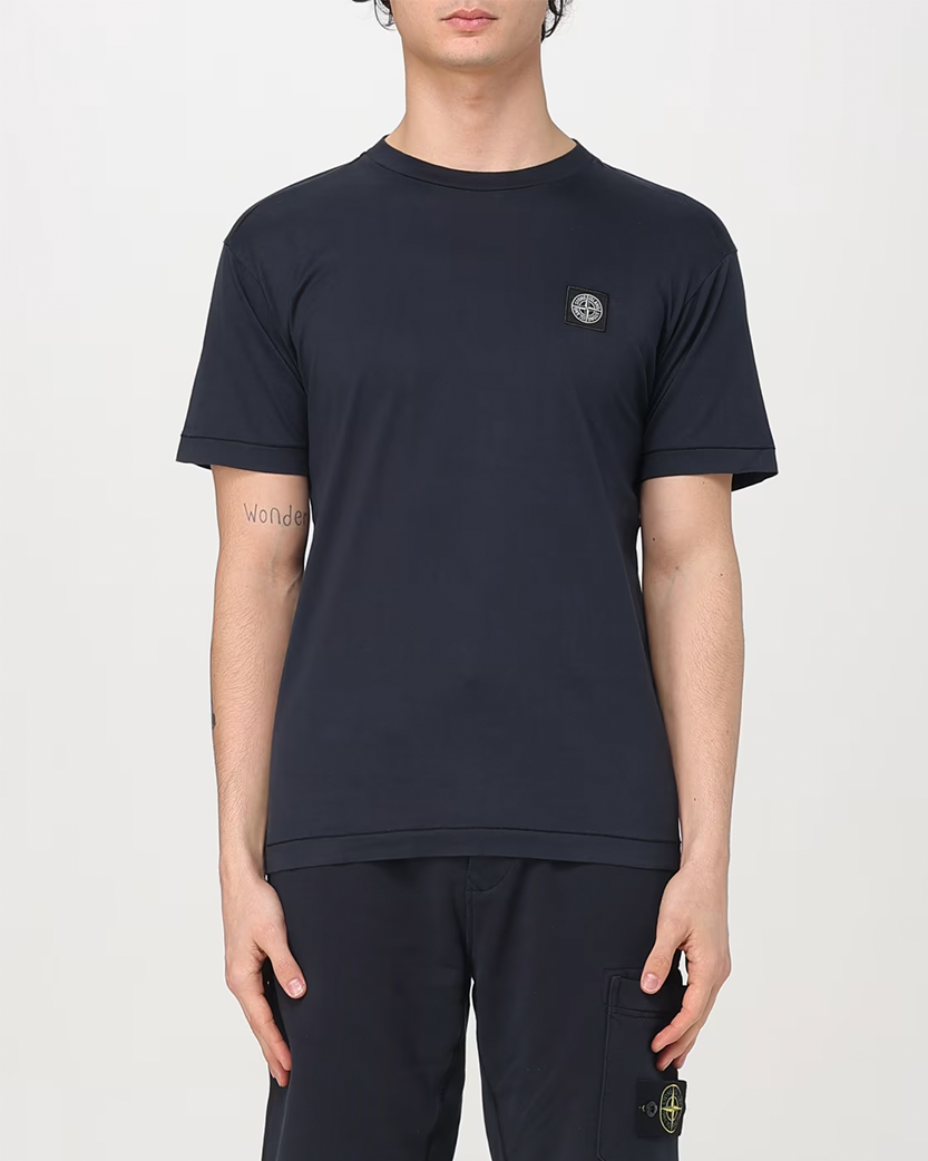 Stone Island 2100039 60/2 COTTON JERSEY T-Shirt Compass Logo Patch Navy Blue
