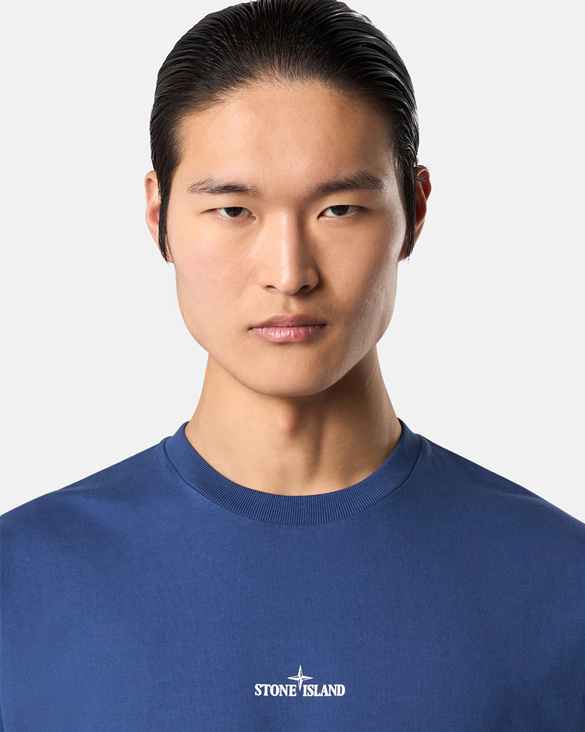 Stone Island 21002RC Combed Organic Cotton Jersey T-shirt  'Compass Camo' Print Blue
