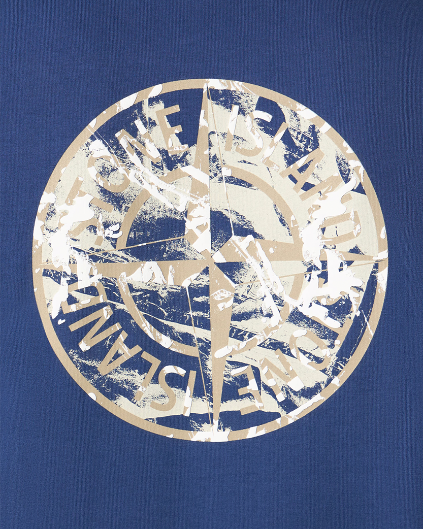 Stone Island 21002RC Combed Organic Cotton Jersey T-shirt  'Compass Camo' Print Blue
