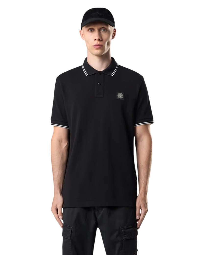 Stone Island 2200007 Organic Cotton Elastane Pique Polo T-Shirt Black