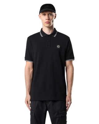 Stone Island 2200007 Organic Cotton Elastane Pique Polo T-Shirt Black