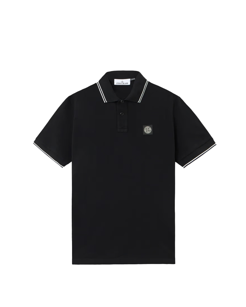Stone Island 2200007 Organic Cotton Elastane Pique Polo T-Shirt Black