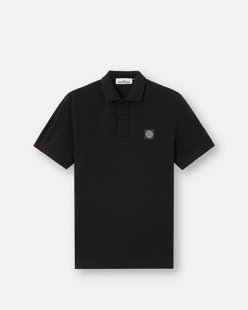 Stone Island 22002SC Organic Cotton Elastane Pique Polo T-Shirt Black
