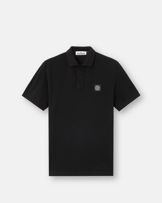 Stone Island 22002SC Organic Cotton Elastane Pique Polo T-Shirt Black