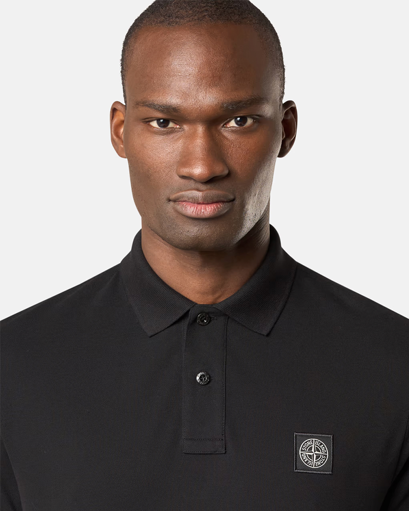 Stone Island 22002SC Organic Cotton Elastane Pique Polo T-Shirt Black