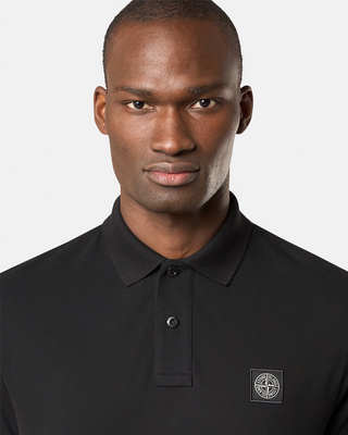 Stone Island 22002SC Organic Cotton Elastane Pique Polo T-Shirt Black