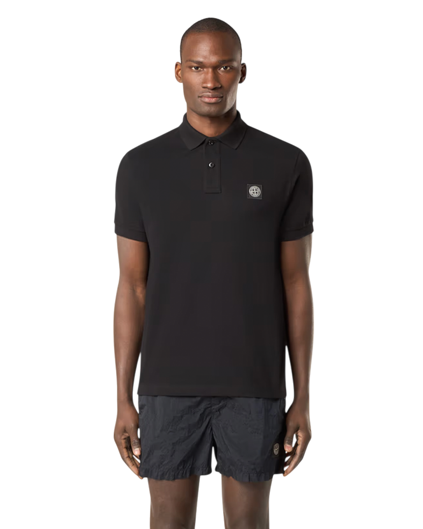 Stone Island 22002SC Organic Cotton Elastane Pique Polo T-Shirt Black