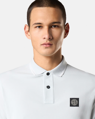 Stone Island 22002SC Organic Cotton Elastane Pique Polo T-Shirt Light Blue