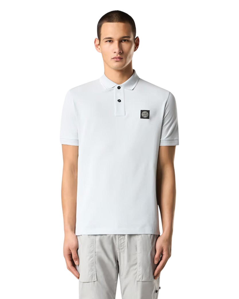 Stone Island 22002SC Organic Cotton Elastane Pique Polo T-Shirt Light Blue