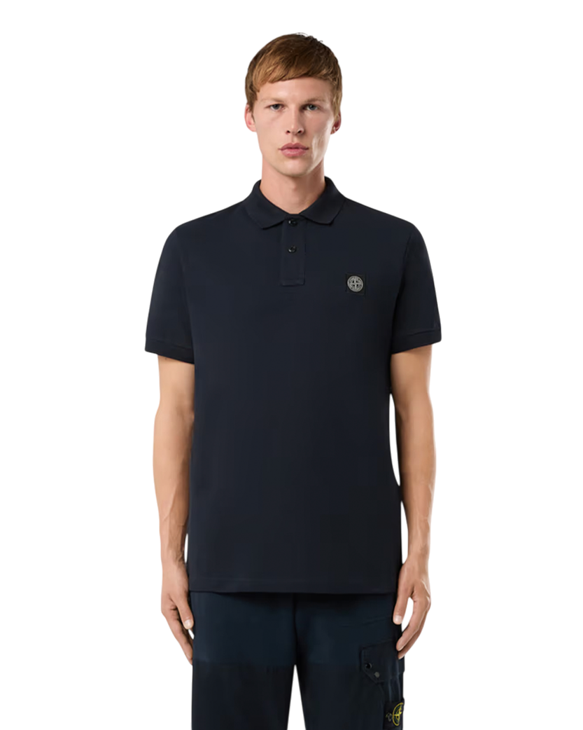Stone Island 22002SC Organic Cotton Elastane Pique Polo T-Shirt Navy Blue