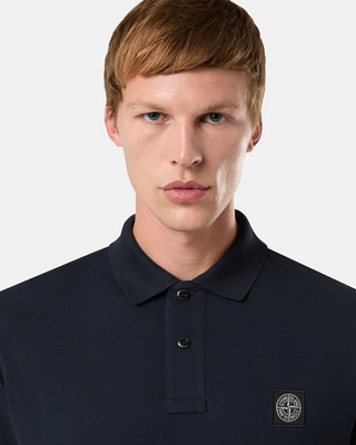 Stone Island 22002SC Organic Cotton Elastane Pique Polo T-Shirt Navy Blue