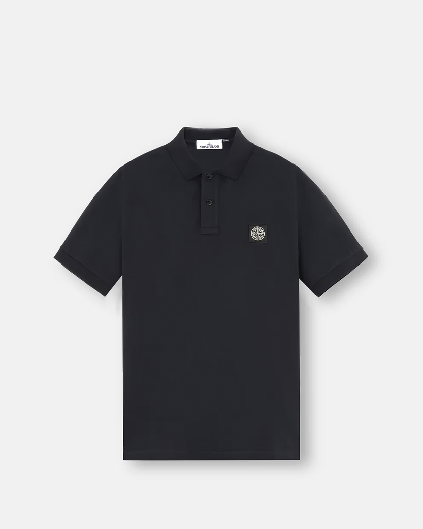 Stone Island 22002SC Organic Cotton Elastane Pique Polo T-Shirt Navy Blue