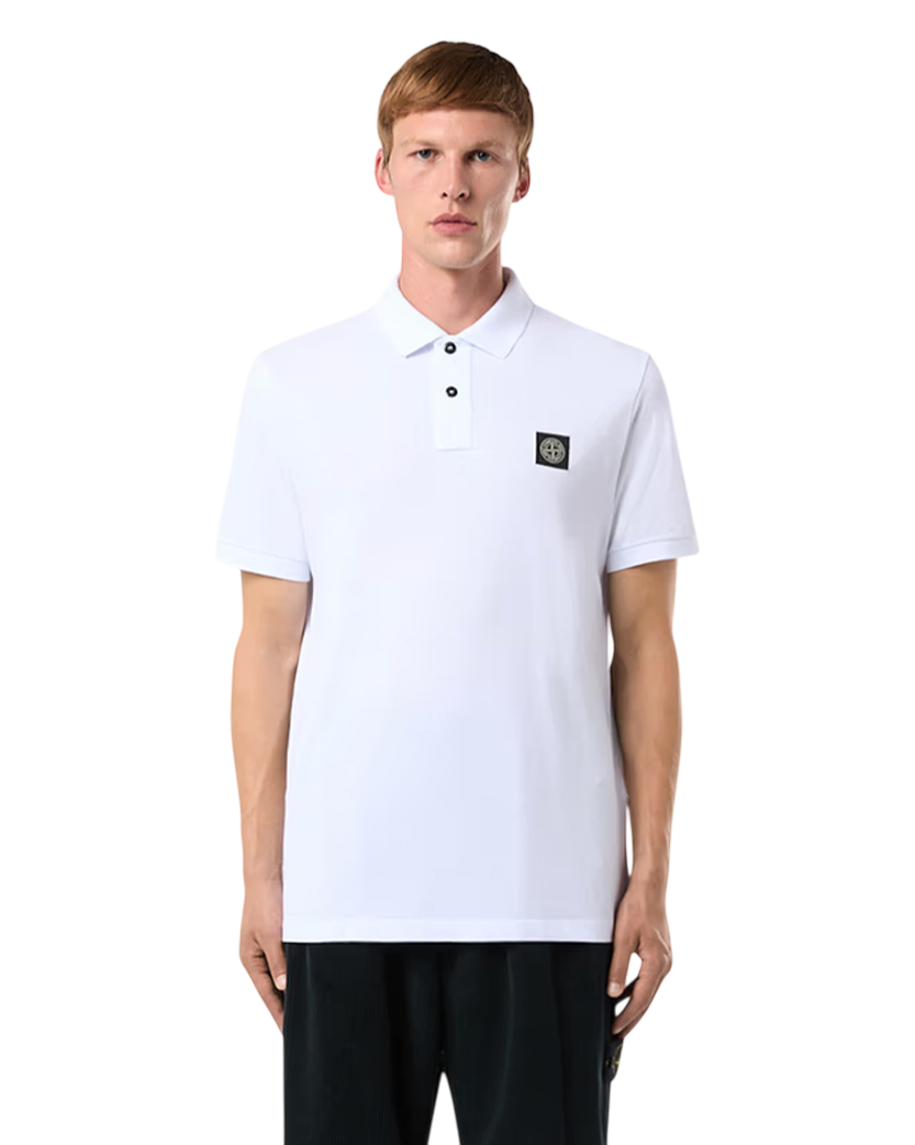 Stone Island 22002SC Organic Cotton Elastane Pique Polo T-Shirt White