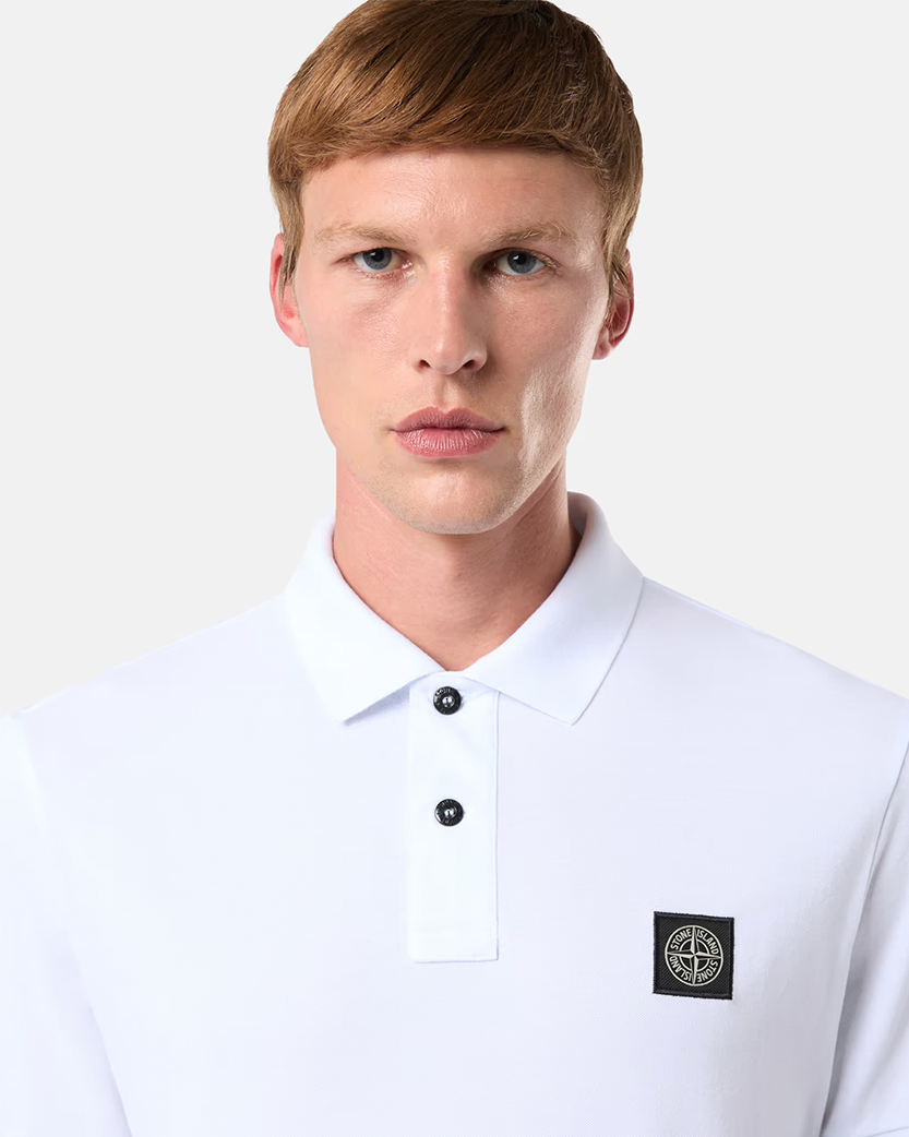 Stone Island 22002SC Organic Cotton Elastane Pique Polo T-Shirt White