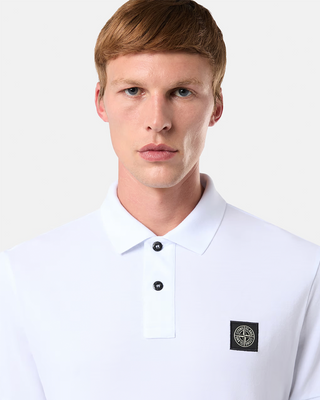 Stone Island 22002SC Organic Cotton Elastane Pique Polo T-Shirt White