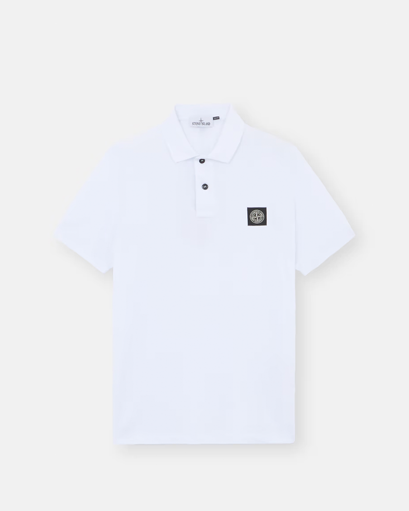 Stone Island 22002SC Organic Cotton Elastane Pique Polo T-Shirt White