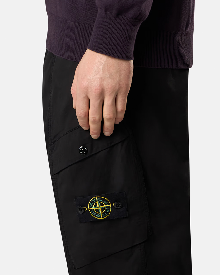 Stone Island 3100016 SUPIMA Cotton Twill Stretch-TC Cargo Pants Black