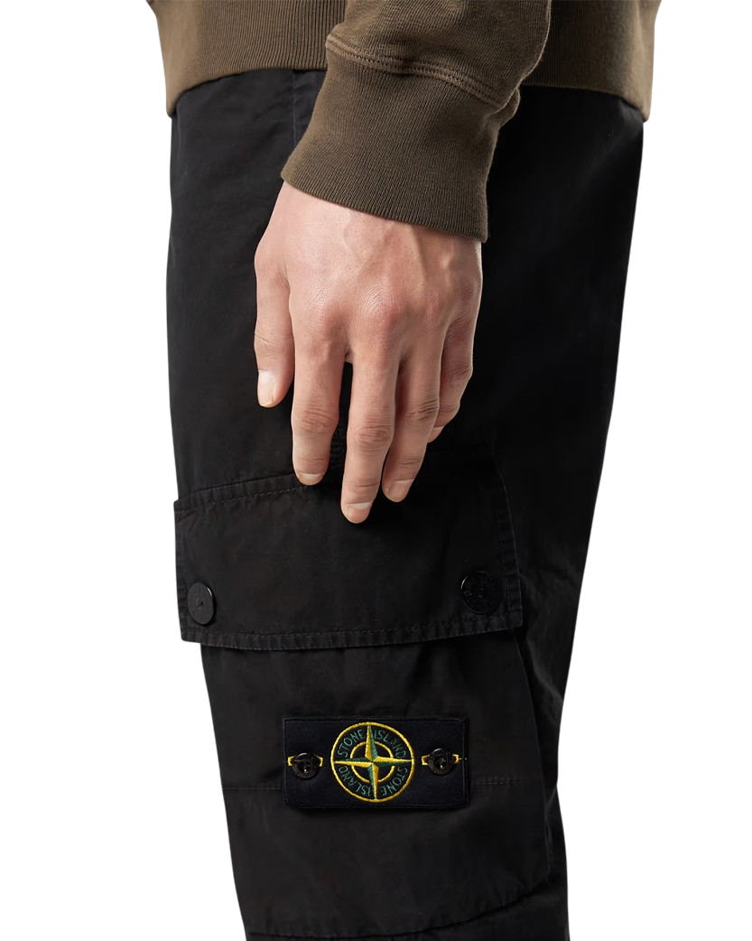 Stone Island 3100303 Brushed Organic Cotton Canvas 'OLD' Effect Pants Black