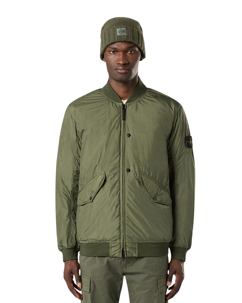 Stone Island 40923 CRINKLE REPS R-NY Bomber Jacket Musk Green