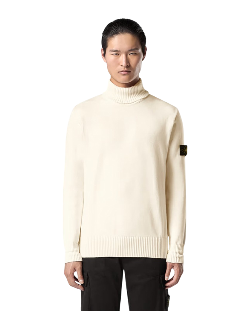 Stone Island 505A2 Logo Badge Turtleneck Sweater White