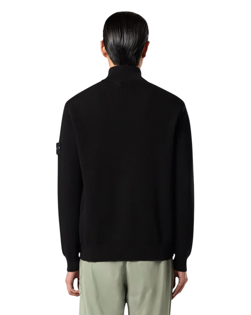 Stone Island 5100026 Ribbed Soft Organic Cotton Zip Cardigan Black