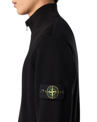 Stone Island 5100026 Ribbed Soft Organic Cotton Zip Cardigan Black