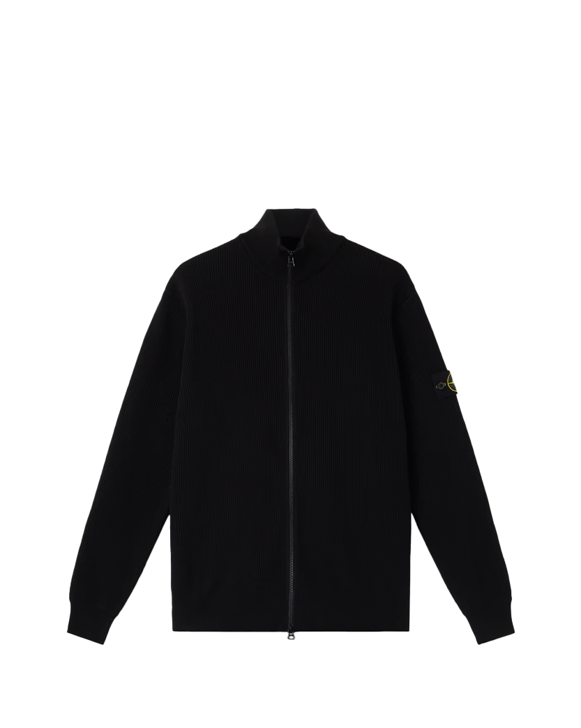Stone Island 5100026 Ribbed Soft Organic Cotton Zip Cardigan Black
