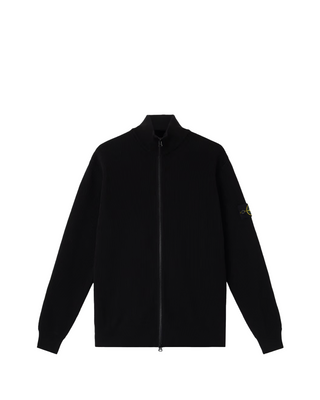Stone Island 5100026 Ribbed Soft Organic Cotton Zip Cardigan Black