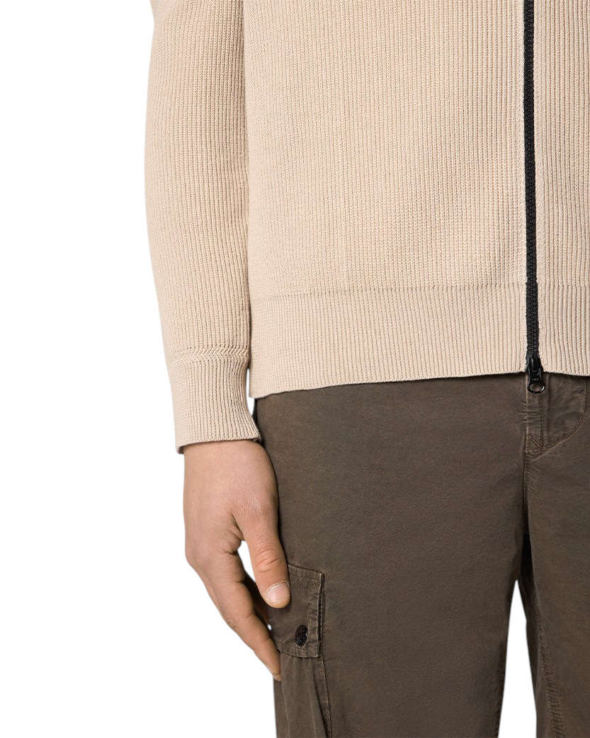 Stone Island 5100026 Ribbed Soft Organic Cotton Zip Cardigan Desert Beige