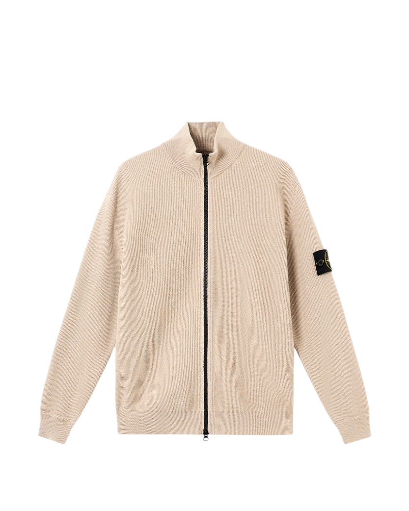 Stone Island 5100026 Ribbed Soft Organic Cotton Zip Cardigan Desert Beige
