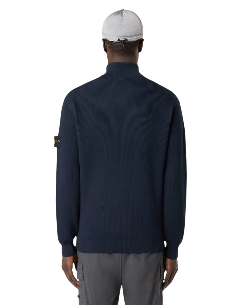 Stone Island 5100026 Ribbed Soft Organic Cotton Zip Cardigan Navy Blue