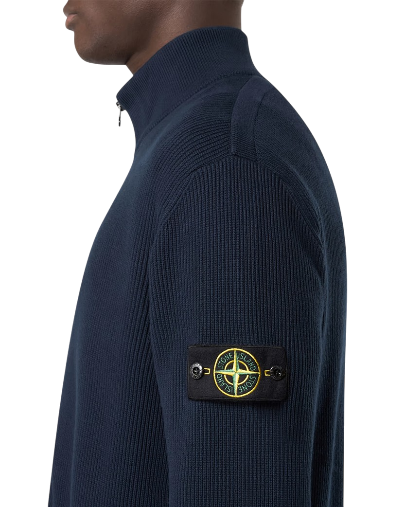 Stone Island 5100026 Ribbed Soft Organic Cotton Zip Cardigan Navy Blue