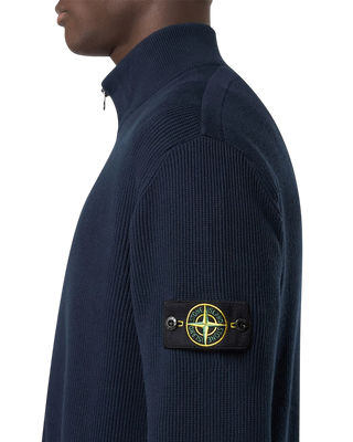 Stone Island 5100026 Ribbed Soft Organic Cotton Zip Cardigan Navy Blue