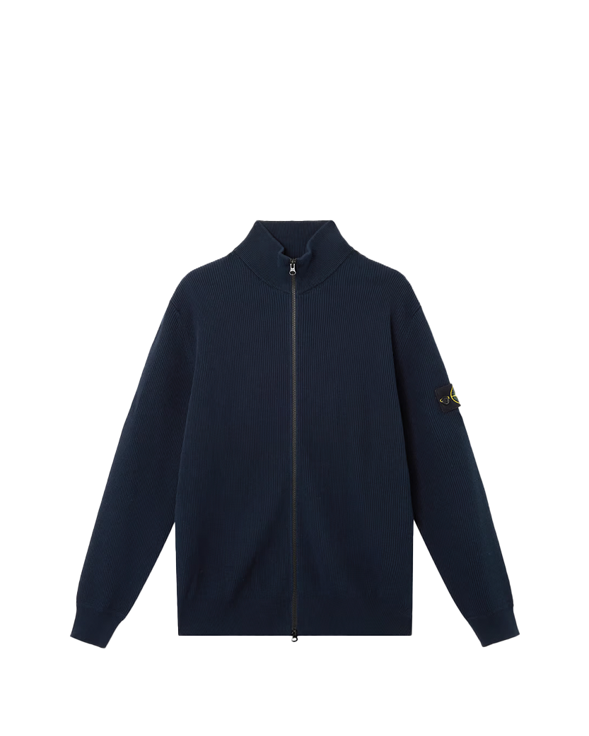 Stone Island 5100026 Ribbed Soft Organic Cotton Zip Cardigan Navy Blue