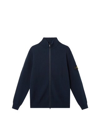 Stone Island 5100026 Ribbed Soft Organic Cotton Zip Cardigan Navy Blue