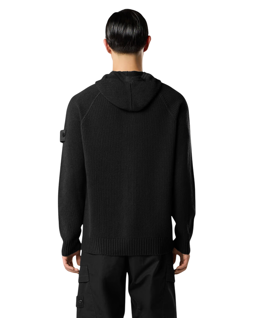 Stone Island 5100077 CASHMERE GHOST Hooded Zip Sweater Black