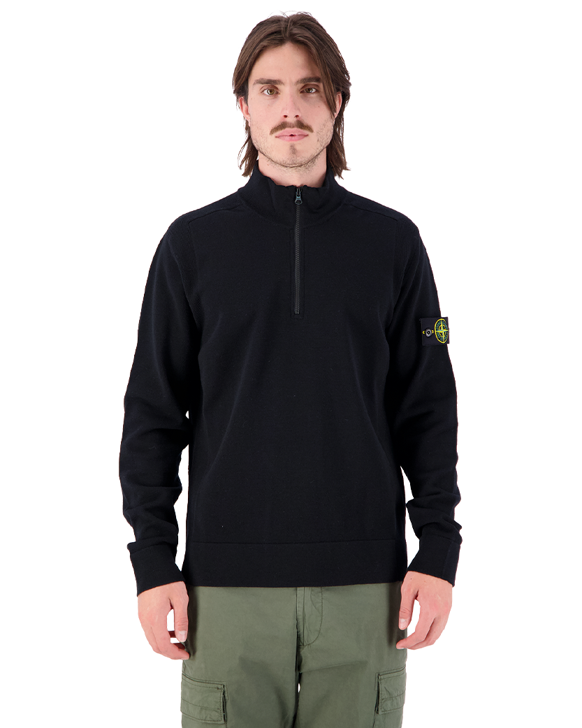 Stone Island 521A1 STRETCH RWS WOOL Half Zip Sweater Black