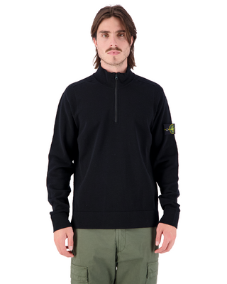 Stone Island 521A1 STRETCH RWS WOOL Half Zip Sweater Black