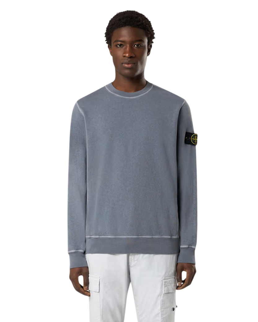 Stone Island 6100020 MALFILE FLEECE 'OLD' EFFECT Crewneck Sweatshirt Avio Blue