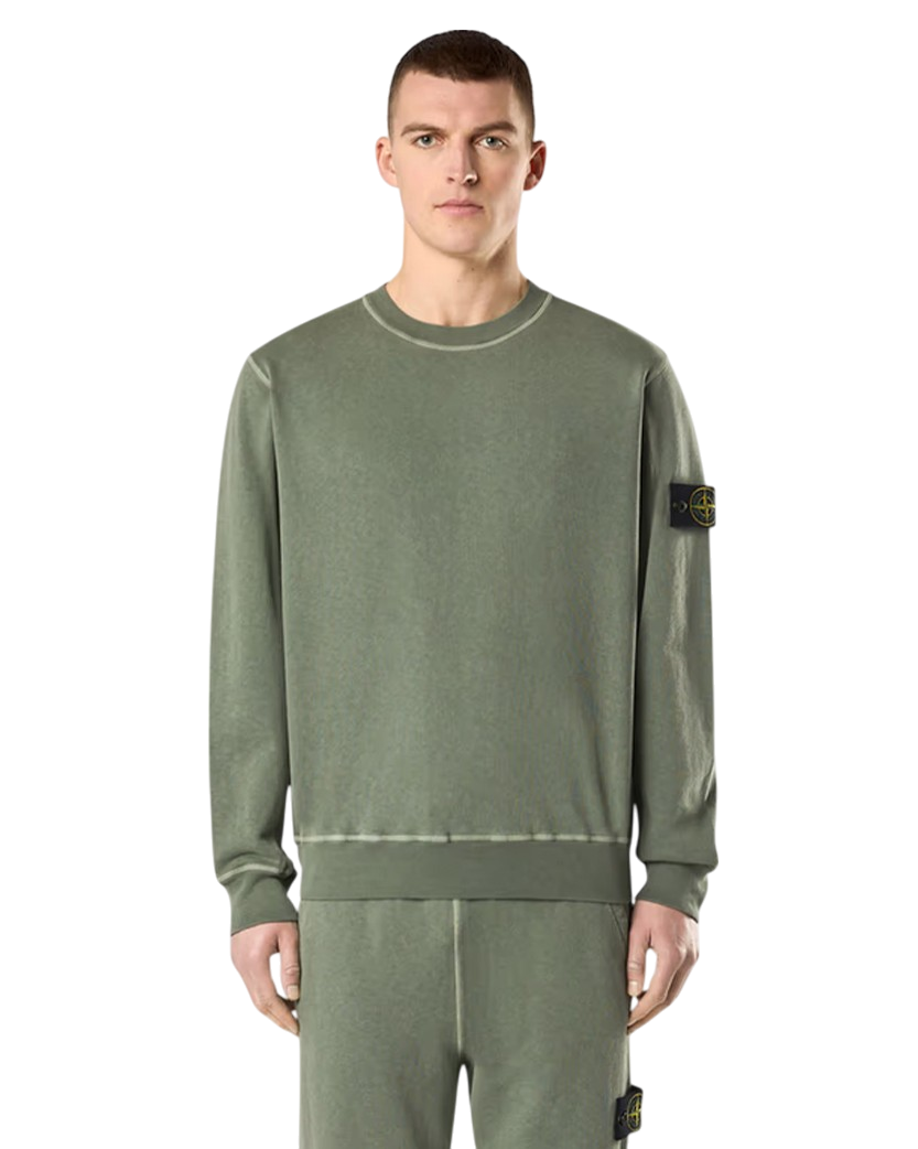 Stone Island 6100020 MALFILE FLEECE 'OLD' EFFECT Crewneck Sweatshirt Musk Green